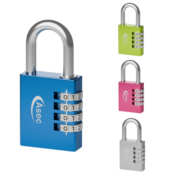 ASEC Coloured Aluminium Open Shackle Combination Padlock