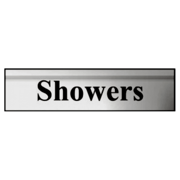 ASEC `Showers` 200mm X 50mm Silver Self Adhesive Sign