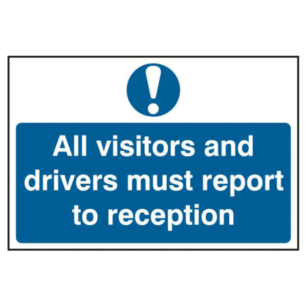 ASEC `All Visitors and Drivers Must Report To Reception` 200mm x 300mm PVC Self Adhesive Sign