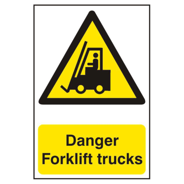 ASEC `Danger Forklift Trucks` 200mm x 300mm PVC Self Adhesive Sign