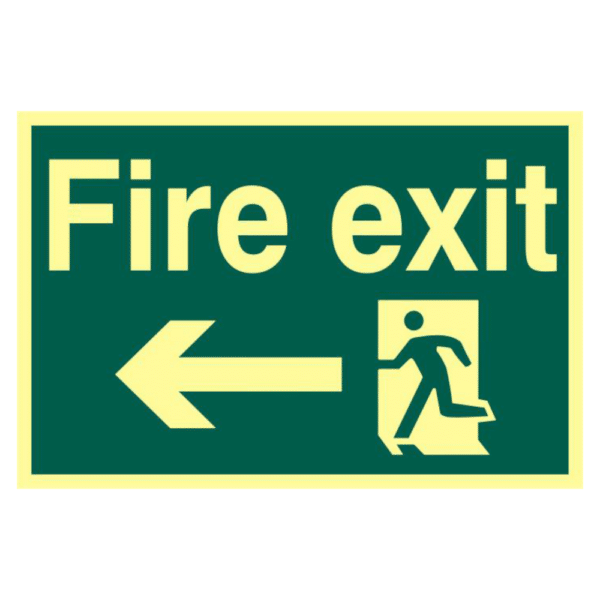 ASEC `Fire Exit` 200mm x 300mm PVC Self Adhesive Photo luminescent Sign