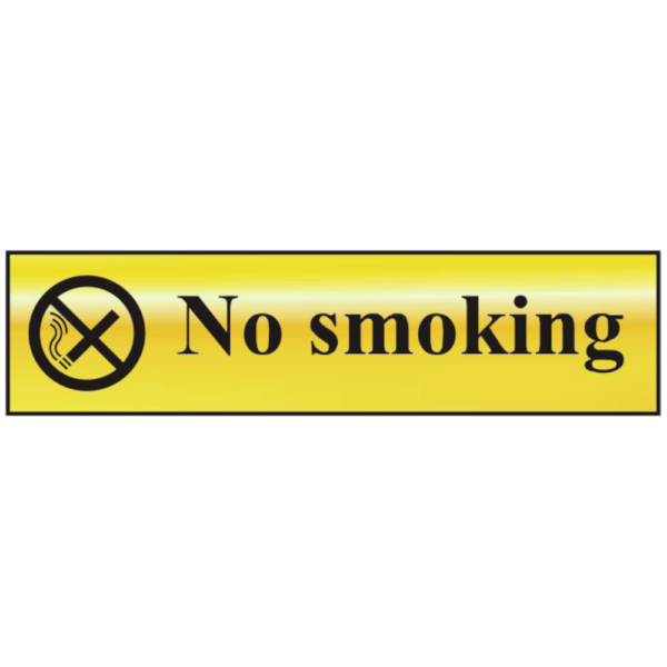 ASEC `No Smoking` 200mm x 50mm Gold Self Adhesive Sign