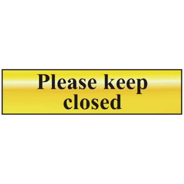 ASEC `Please Keep Closed` 200mm x 50mm Gold Self Adhesive Sign