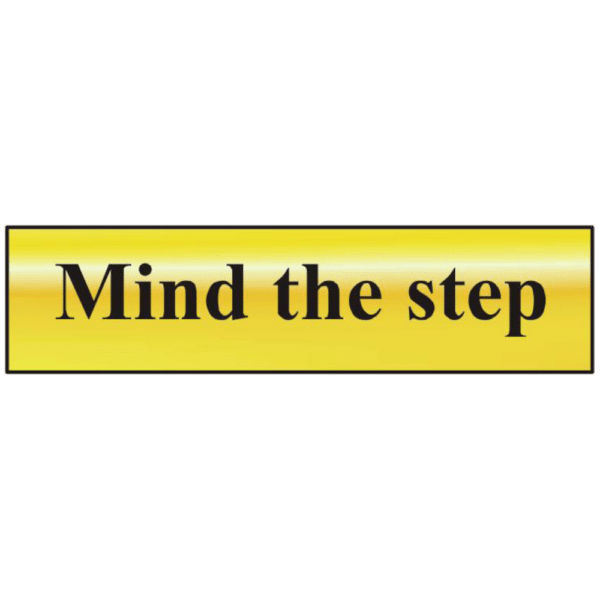 ASEC `Mind The Step` 200mm x 50mm Gold Self Adhesive Sign