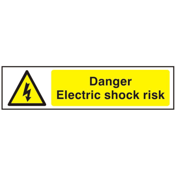 ASEC `Danger Electric Shock Risk` 200mm x 50mm PVC Self Adhesive Sign