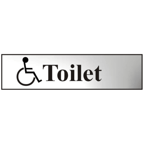 ASEC `Disabled Toilet` 200mm x 50mm Chrome Self Adhesive Sign