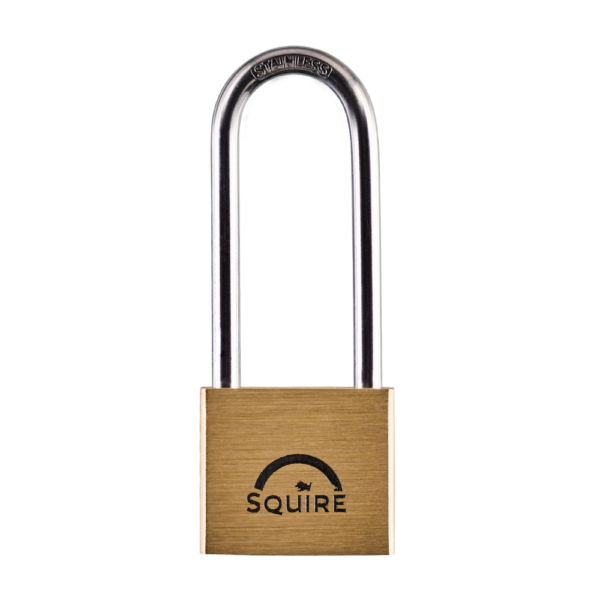 SQUIRE Lion Brass Long Shackle Padlock with Stainless Steel Shackle