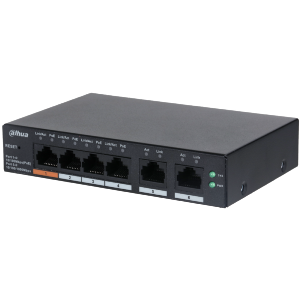 DAHUA Network Switch 6 Ports (4 x PoE) Cloud Management Via Dolynk CS4006-4ET-60